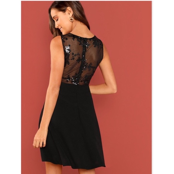 NWT Rouge! Mesh Sparkly Sequin Fit & Flare Dress in Black, Sz. S - Picture 4 of 10